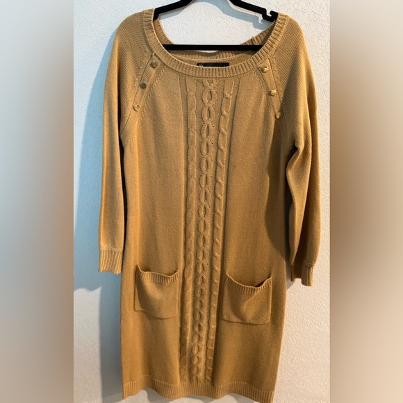 New York & Company Women’s Tan Knit Midi Sweater Dress - Picture 1 of 6